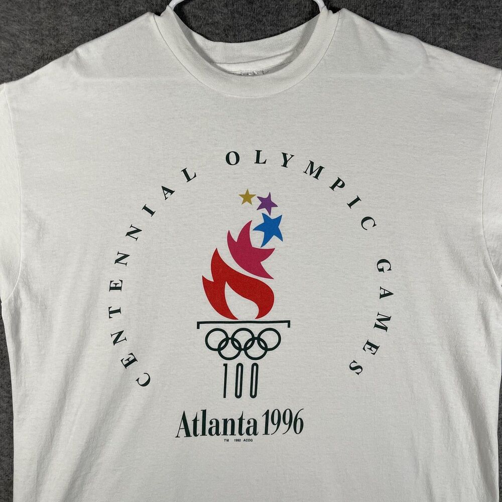 Vintage Champion Shirt Mens XL White Atlanta 1996 Centennial Olympics Tee USA
